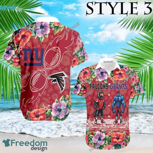 Mascot Atlanta Falcons VS NFL New York Giants 3D Hawaiian Shirt Hibiscus Football For Fans - NFL Atlanta Falcons VS NFL New York Giants Style 3