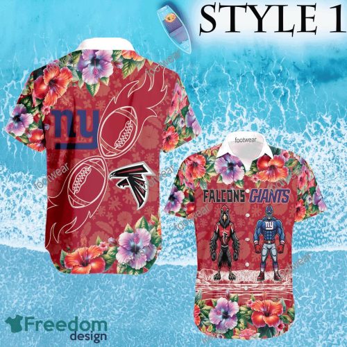 Mascot Atlanta Falcons VS NFL New York Giants 3D Hawaiian Shirt Hibiscus Football For Fans - NFL Atlanta Falcons VS NFL New York Giants Style 1