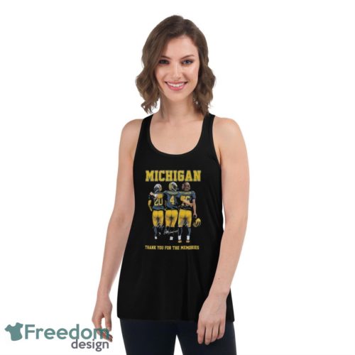 Michigan Wolverines Jim Harbaugh Thank You For The Memories Signatures Shirt - Women's Flowy Racerback Tank