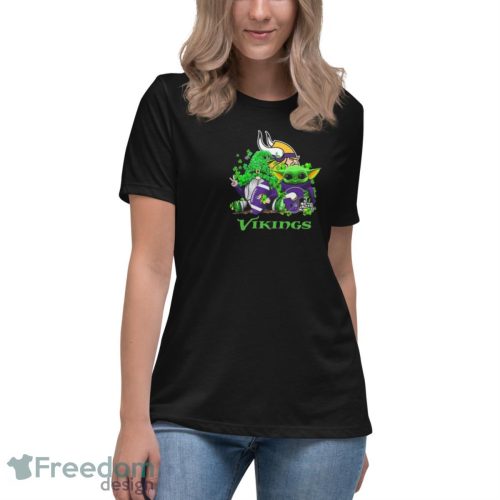 Minnesota Vikings Baby Yoda Happy St.Patrick’s Day Shamrock Shirt - Women's Relaxed Short Sleeve Jersey Tee