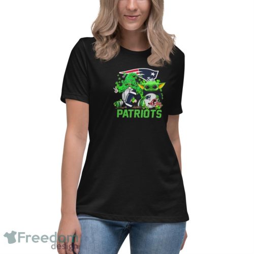 New England Patriots Baby Yoda Happy St.Patrick’s Day Shamrock Shirt - Women's Relaxed Short Sleeve Jersey Tee