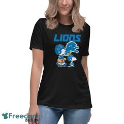 Official detroit Lions Peanuts Snoopy Charlie Brown And Woodstock T-shirt - Women's Relaxed Short Sleeve Jersey Tee