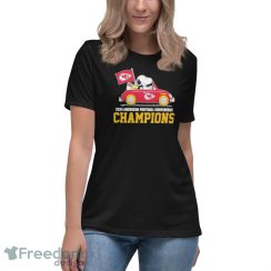 Official Official Peanuts Snoopy and Woodstock Kansas City Chiefs 2024 American football conference champions shirt - Women's Relaxed Short Sleeve Jersey Tee