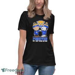 Official Peanuts Charlie Brown And Snoopy Pitt Panthers Forever Not Just When We Win Shirt - Women's Relaxed Short Sleeve Jersey Tee