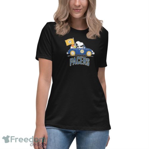 Official Peanuts Snoopy And Woodstock Drive car Indiana Pacers Basketball Shirt - Women's Relaxed Short Sleeve Jersey Tee