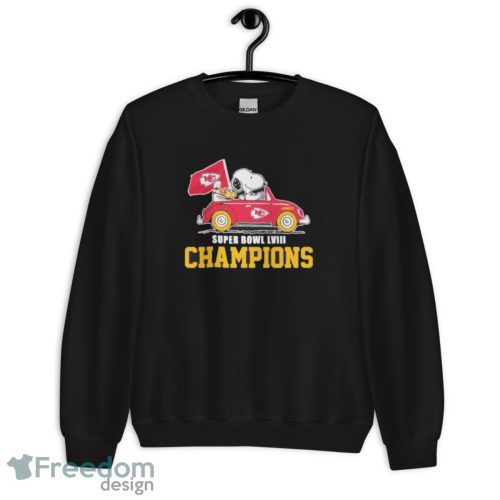 Official peanuts Snoopy And Woodstock Kansas City Chiefs Super Bowl LVIII Champions Shirt - Unisex Crewneck Sweatshirt