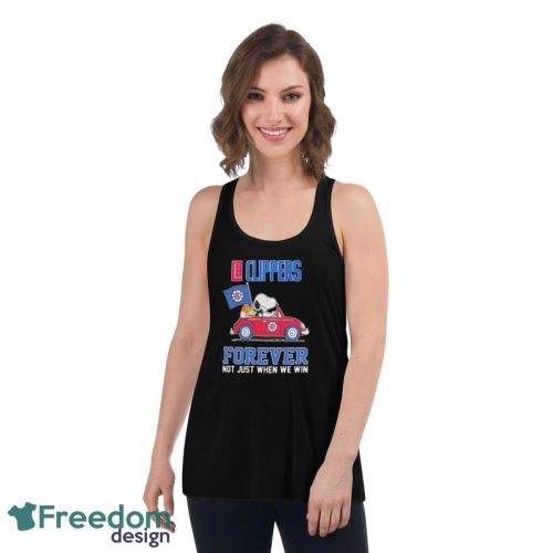 Official Peanuts Snoopy And Woodstock On Car LA Clippers Forever Not Just When We Win Shirt - Women's Flowy Racerback Tank