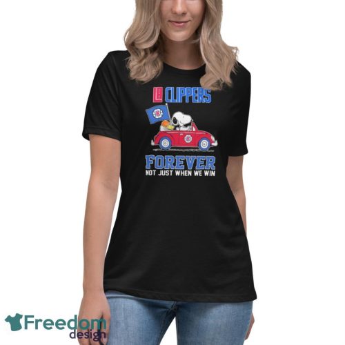 Official Peanuts Snoopy And Woodstock On Car LA Clippers Forever Not Just When We Win Shirt - Women's Relaxed Short Sleeve Jersey Tee