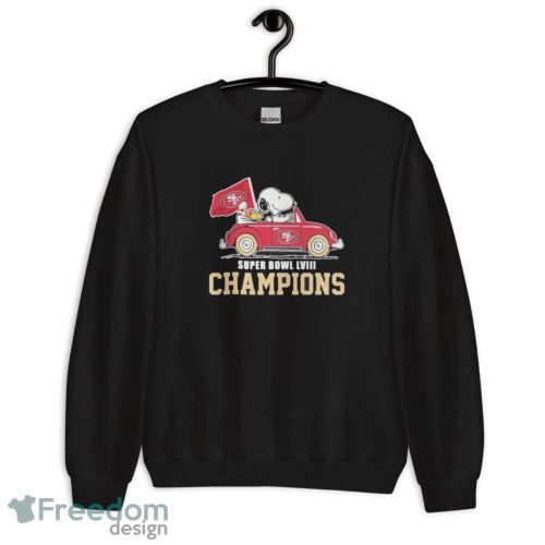 Official peanuts Snoopy And Woodstock San Francisco 49ers Super Bowl LVIII Champions Shirt - Unisex Crewneck Sweatshirt