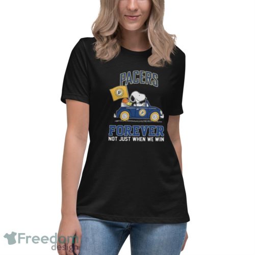 Official Snoopy And Woodstock Driving Car Indiana Pacers Forever Not Just When We Win Shirt - Women's Relaxed Short Sleeve Jersey Tee