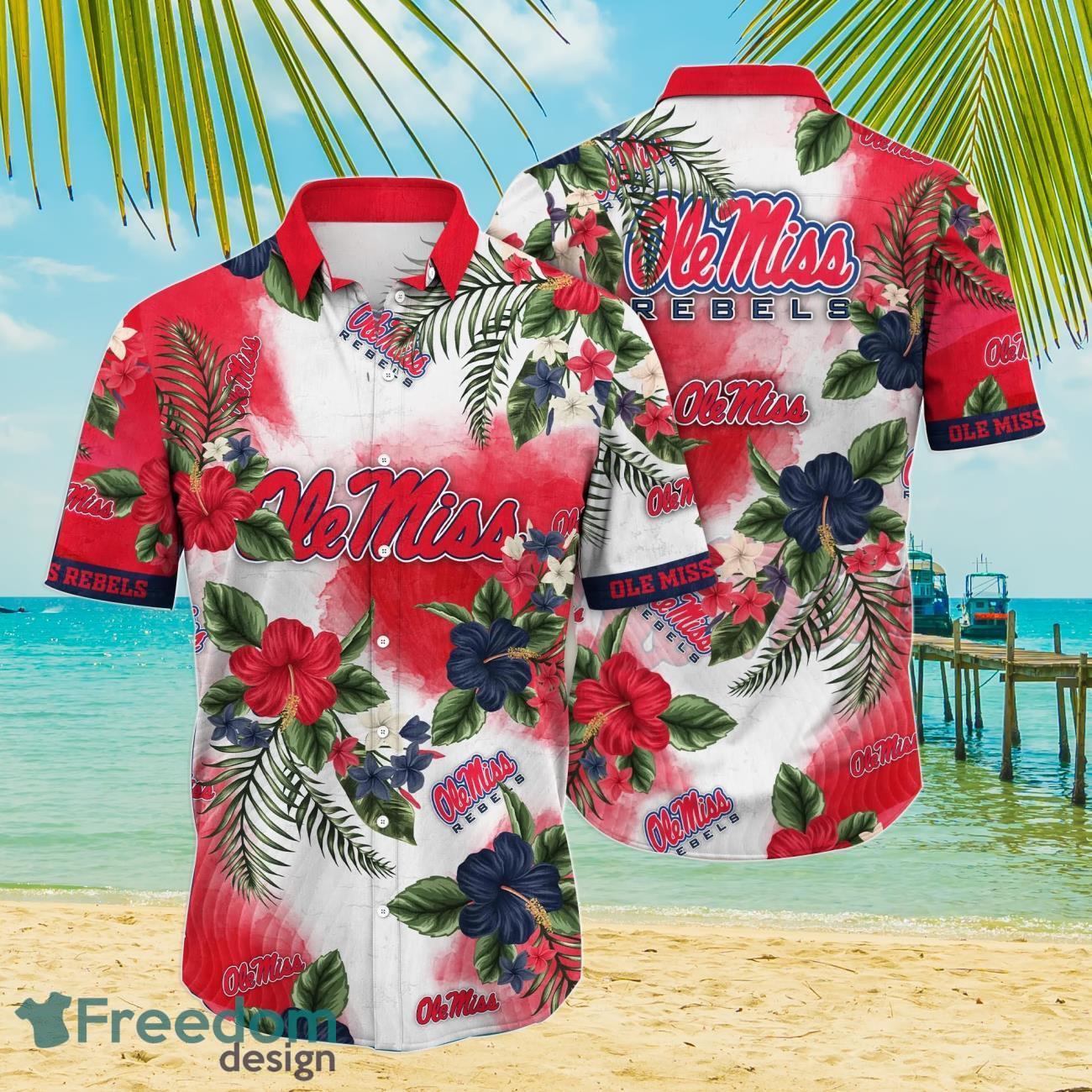 NCAA Ole Miss Rebels Flower Button Up Hawaiian Shirt 3D Shirt, Ole