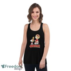 Peanuts Charlie Brown Snoopy And Woodstock San Francisco 49ers Walking Shirt - Women's Flowy Racerback Tank