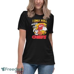 Peanuts Snoopy And Woodstock I Only Roll With The Kansas City Chiefs Shirt - Women's Relaxed Short Sleeve Jersey Tee