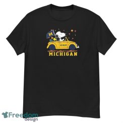 Peanuts Snoopy And Woodstock On Car Michigan Wolverines Go Blue Shirt