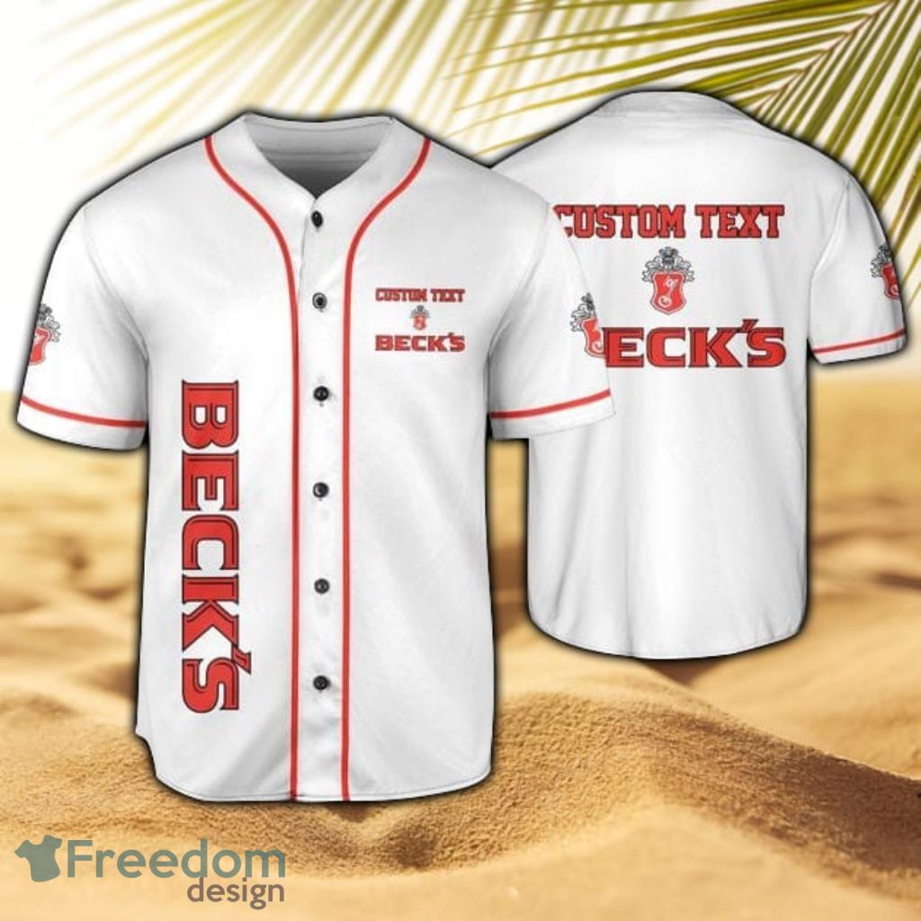 Personalized Becks Beer White Baseball Jersey Shirt For Beer Lovers Product Photo 1