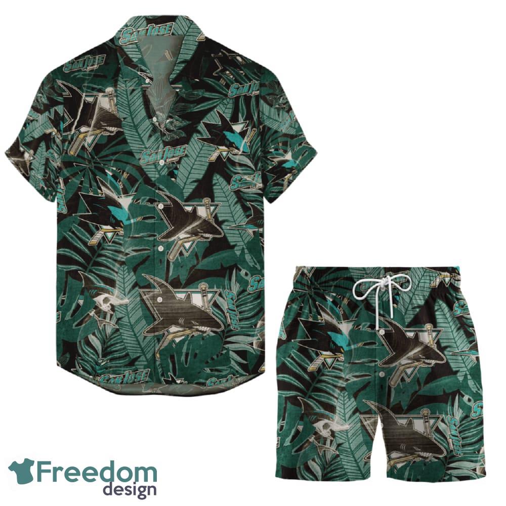 San Jose Sharks Retro Hawaiian Shirt And Shorts Set For Men Women Fans - San Jose Sharks Retro Hawaiian Shirt And Shorts _1