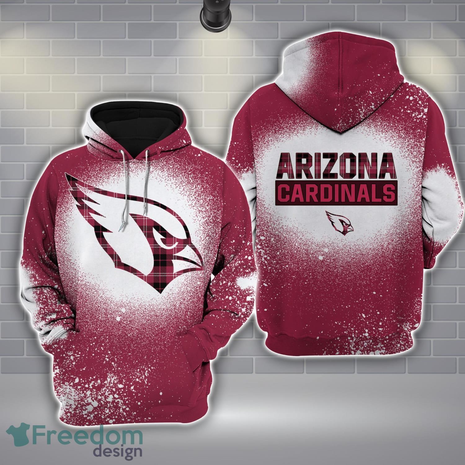 01 Arizona Cardinals Plaid Bleached 3D Hoodie All Over Printed For Men And Women image 01-Arizona Cardinals Plaid Bleached 3D Hoodie All Over Printed For Men And Women Product Photo 1