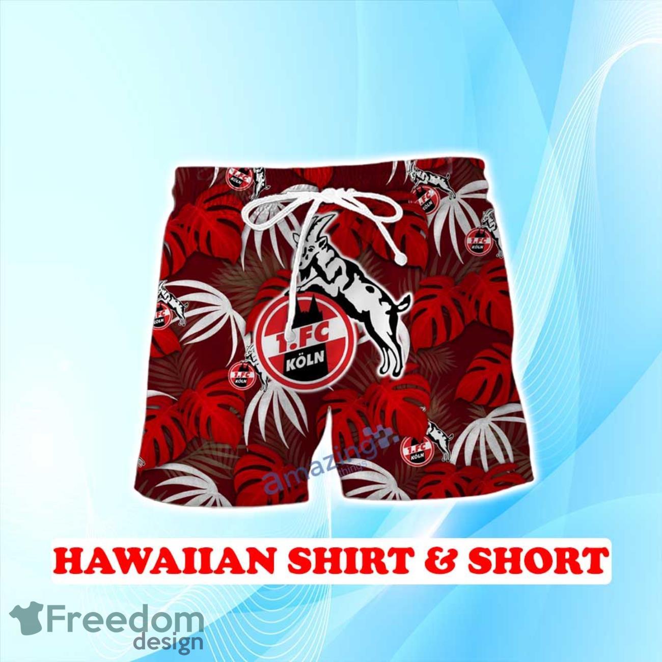 1 FC Koln Hawaiian Shirt & Short Logo Palm Leaves Summer Beach image 1 FC Koln Hawaiian Shirt & Short Logo Palm Leaves Summer Beach Product Photo 2