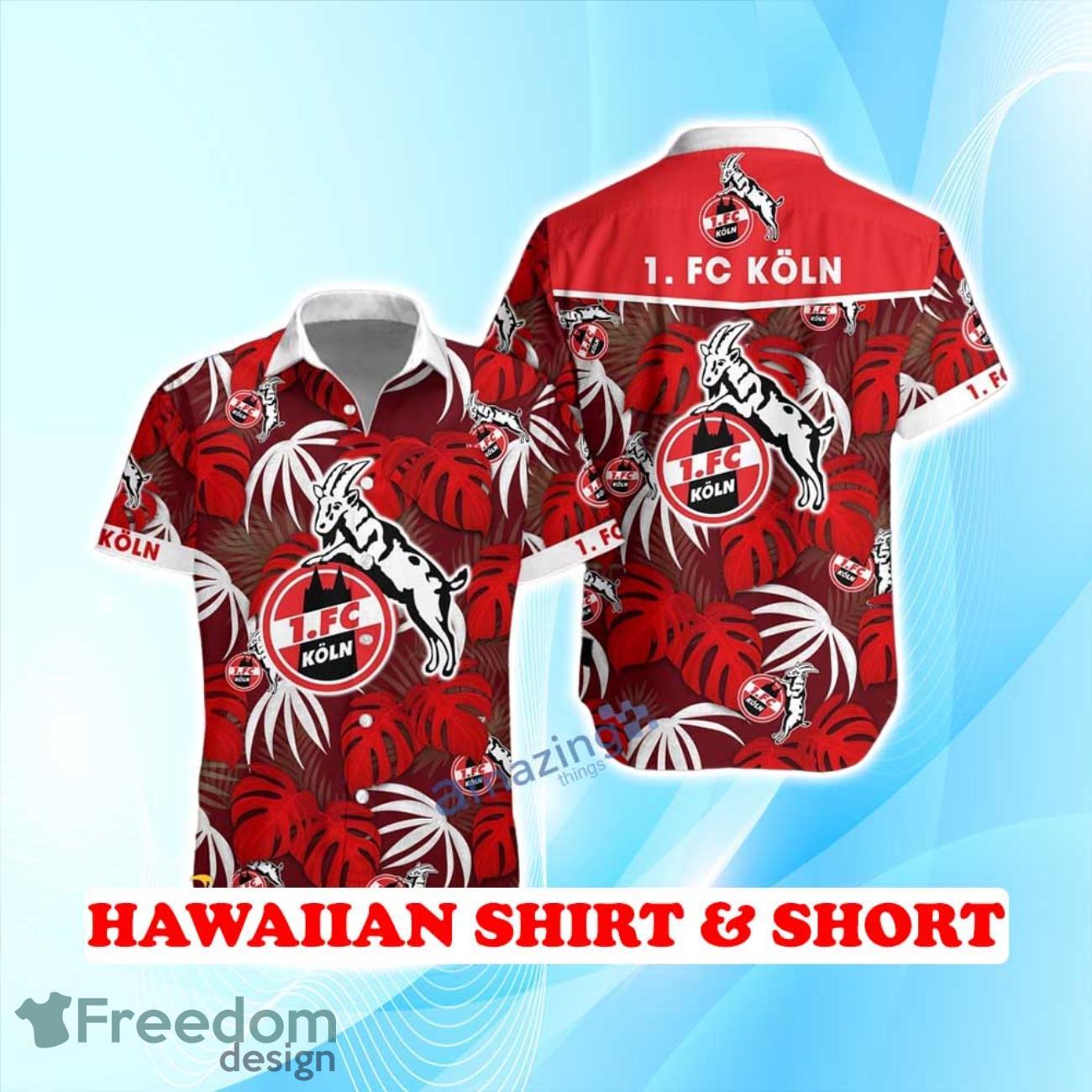 1 FC Koln Hawaiian Shirt & Short Logo Palm Leaves Summer Beach image 1 FC Koln Hawaiian Shirt & Short Logo Palm Leaves Summer Beach Product Photo 1