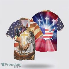 4th Of July Independence Day American Flag Jesus One Nation Under God Eagle AOP Hawaiian Shirt Summer Holiday Gift