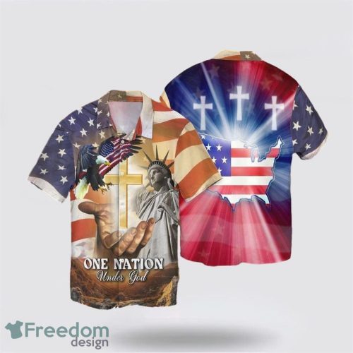 4th Of July Independence Day American Flag Jesus One Nation Under God Eagle AOP Hawaiian Shirt Summer Holiday Gift Product Photo 1