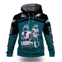 A. J. Brown Philadelphia Eagles NFL Super Bowl 2023 Green Gray Hoodie 3D All Over Print Keep Warm For Men And Women