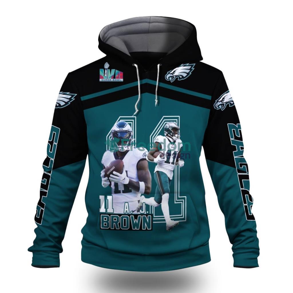 A. J. Brown Philadelphia Eagles NFL Super Bowl 2023 Green Gray Hoodie 3D All Over Print Keep Warm For Men And Women image A. J. Brown Philadelphia Eagles NFL Super Bowl 2023 Green Gray Hoodie 3D All Over Print Keep Warm For Men And Women Product Photo 1