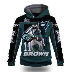 A. J. Brown Philadelphia Eagles NFL Super Bowl Lvii 2023 Green Gray Hoodie 3D All Over Print Keep Warm For Men And Women
