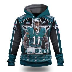 A. J. Brown Philadelphia Eagles Print NFL Super Bowl Champions  Hoodie 3D All Over Print Keep Warm For Men And Women