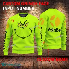 ABinbev Grinch Face 3D Hoodie, Sweater Green Brand Full Print Custom Number And Name - Brand ABinbev Grinch Face 3D Sweater
