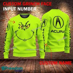 Acura Car Racing Grinch Face 3D Hoodie, Zip Hoodie Green AOP Custom Number And Name - Acura Car Racing Grinch Face 3D Sweater