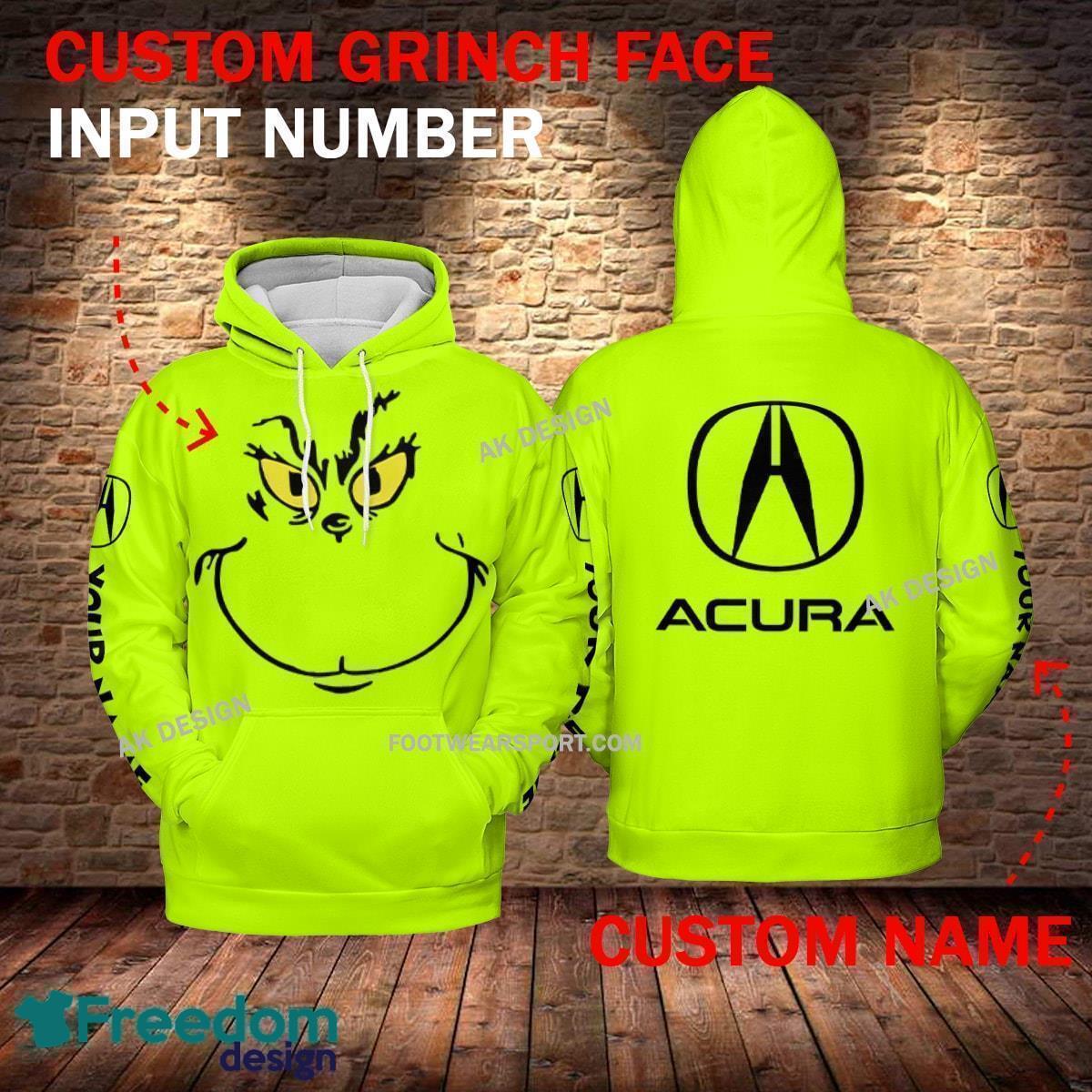 Acura Car Racing Grinch Face 3D Hoodie, Zip Hoodie Green AOP Custom Number And Name image Acura Car Racing Grinch Face 3D Hoodie, Zip Hoodie Green AOP Custom Number And Name - Acura Car Racing Grinch Face 3D Hoodie