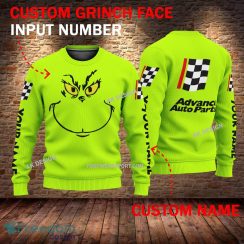 Advance Auto Parts Grinch Face 3D Hoodie, Sweater Green Brand Full Print Custom Number And Name - Brand advance auto parts Grinch Face 3D Sweater