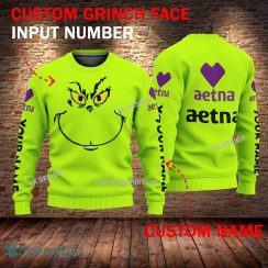 Aetna Grinch Face 3D Hoodie, Sweater Green Brand Full Print Custom Number And Name - Brand aetna Grinch Face 3D Sweater
