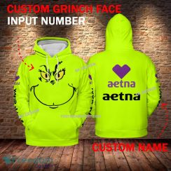 Aetna Grinch Face 3D Hoodie, Sweater Green Brand Full Print Custom Number And Name