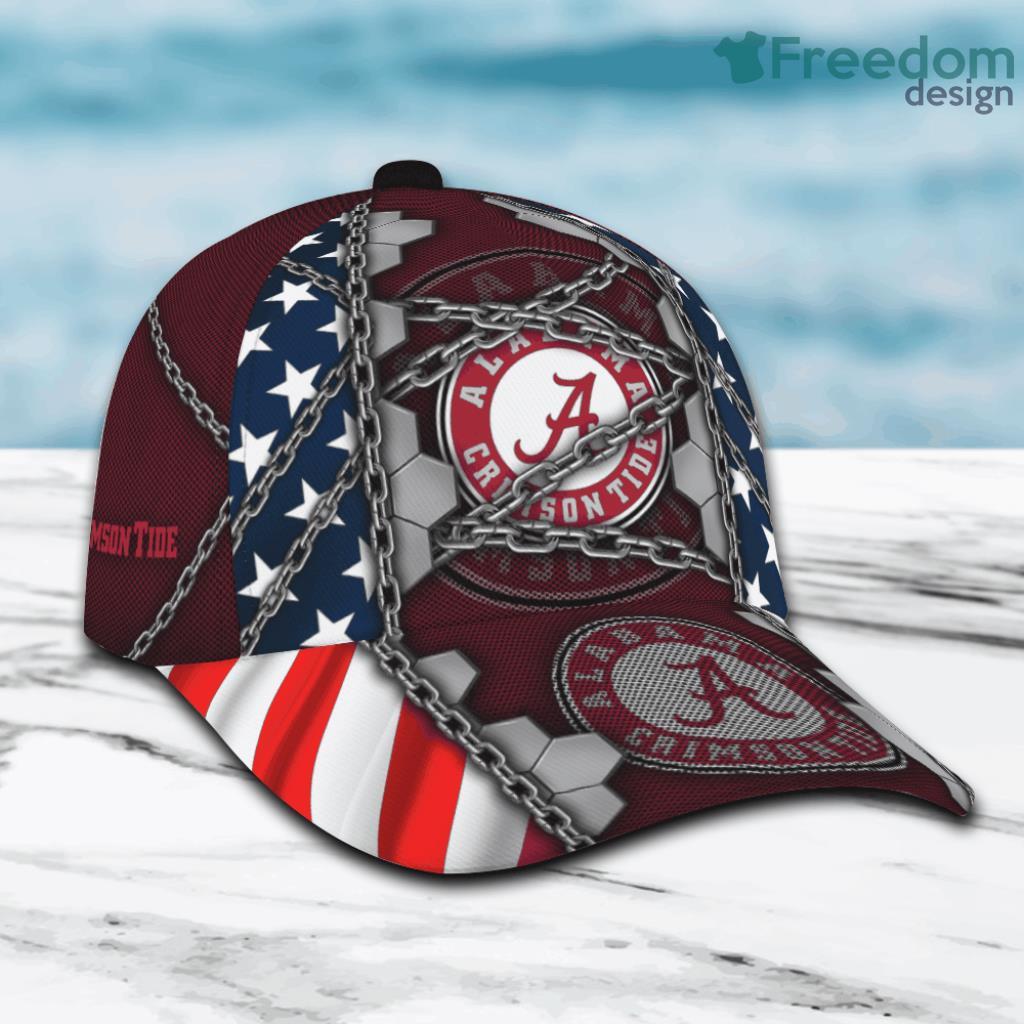 Alabama Crimson Tide Stars & Stripes Chain Printed Cap 3D New Fashion Gift For Fans image Alabama Crimson Tide Stars & Stripes Chain Printed Cap 3D New Fashion Gift For Fans Product Photo 1