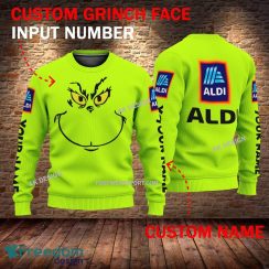 Aldi Grinch Face 3D Hoodie, Sweater Green Brand Full Print Custom Number And Name - Brand aldi Grinch Face 3D Sweater