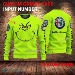 Alfa Romeo Car Racing Grinch Face 3D Hoodie, Zip Hoodie Green AOP Custom Number And Name - Alfa Romeo Car Racing Grinch Face 3D Sweater