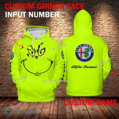 Alfa Romeo Car Racing Grinch Face 3D Hoodie, Zip Hoodie Green AOP Custom Number And Name