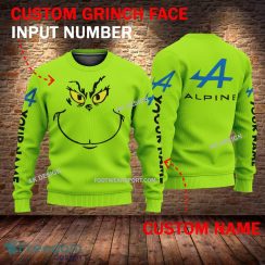 Alpine Car Racing Grinch Face 3D Hoodie, Zip Hoodie Green AOP Custom Number And Name - Alpine Car Racing Grinch Face 3D Sweater