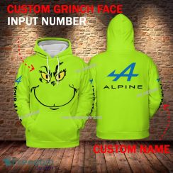 Alpine Car Racing Grinch Face 3D Hoodie, Zip Hoodie Green AOP Custom Number And Name