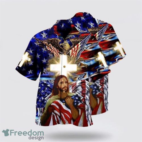 America And Jesus Bless AOP Hawaiian Shirt Summer Holiday Gift Product Photo 1