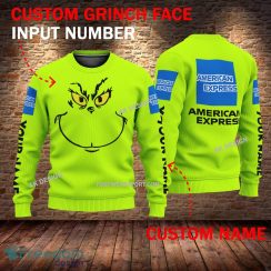American Express Grinch Face 3D Hoodie, Sweater Green Brand Full Print Custom Number And Name - Brand american express Grinch Face 3D Sweater