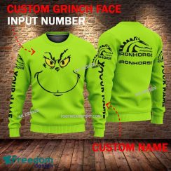 American IronHorse Motorcycle Grinch Face 3D Hoodie, Zip Hoodie Green AOP Custom Number And Name - American IronHorse Motorcycle Grinch Face 3D Sweater
