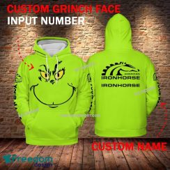 American IronHorse Motorcycle Grinch Face 3D Hoodie, Zip Hoodie Green AOP Custom Number And Name