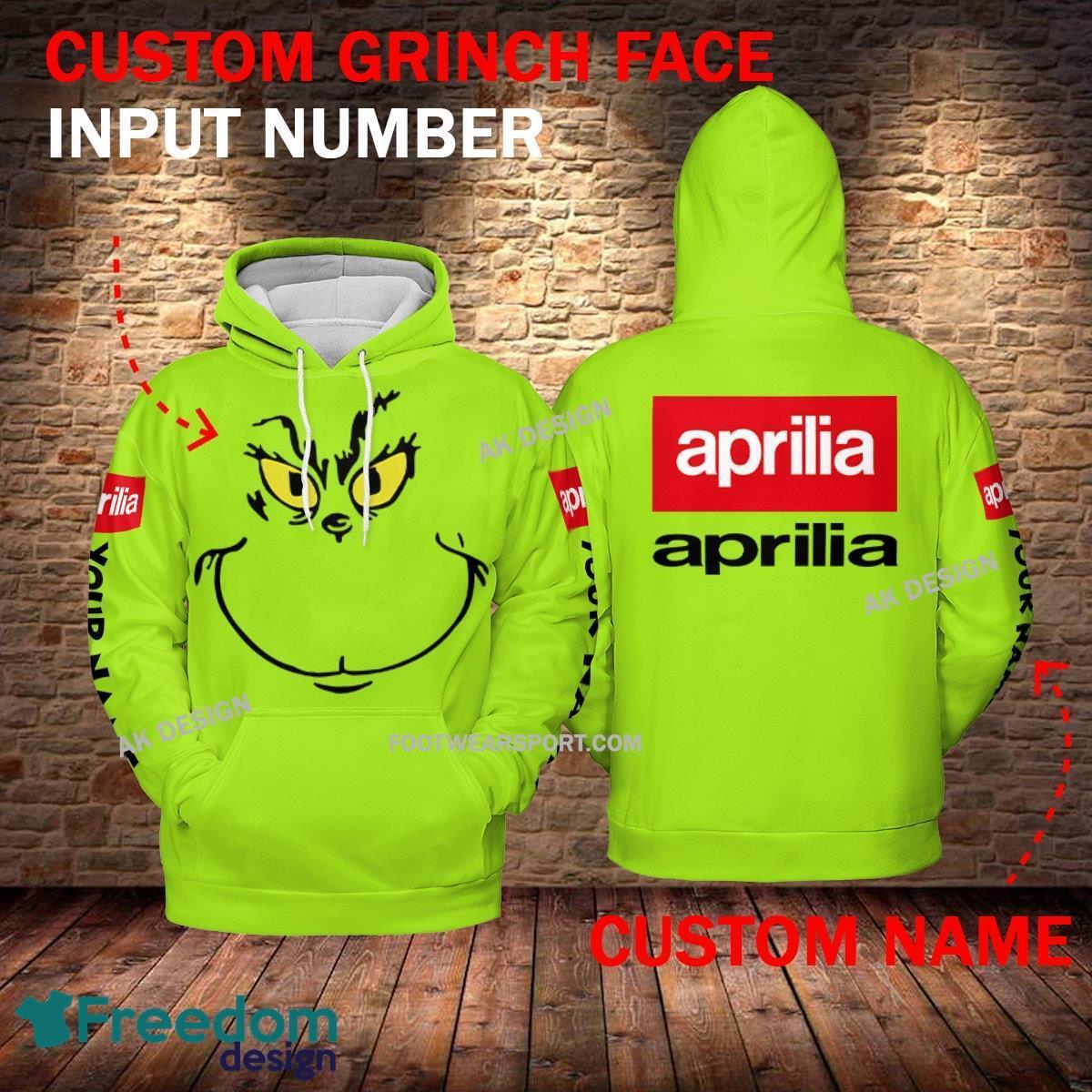 Aprilia Motorcycle Grinch Face 3D Hoodie, Zip Hoodie Green AOP Custom Number And Name image Aprilia Motorcycle Grinch Face 3D Hoodie, Zip Hoodie Green AOP Custom Number And Name - Aprilia Motorcycle Grinch Face 3D Hoodie