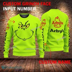 Arby's Grinch Face 3D Hoodie, Sweater Green Brand Full Print Custom Number And Name - Brand arby's Grinch Face 3D Sweater