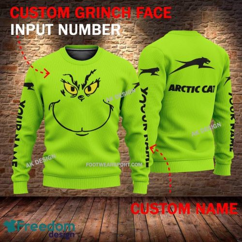 Arctic Cat Car Racing Grinch Face 3D Hoodie, Zip Hoodie Green AOP Custom Number And Name - Arctic Cat Car Racing Grinch Face 3D Sweater