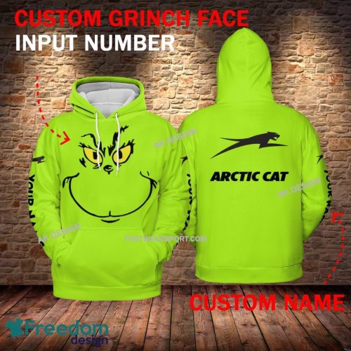 Arctic Cat Car Racing Grinch Face 3D Hoodie, Zip Hoodie Green AOP Custom Number And Name - Arctic Cat Car Racing Grinch Face 3D Hoodie