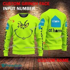 At Home Grinch Face 3D Hoodie, Sweater Green Brand Full Print Custom Number And Name - Brand at home Grinch Face 3D Sweater